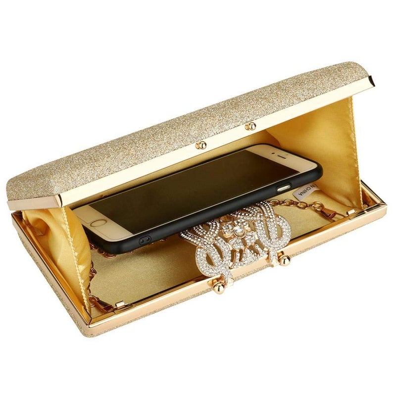 EROUGE Leather Sparkling Evening Clutch Purse Women Designer Handbag for Wedding Party (Champagne) - Image 3